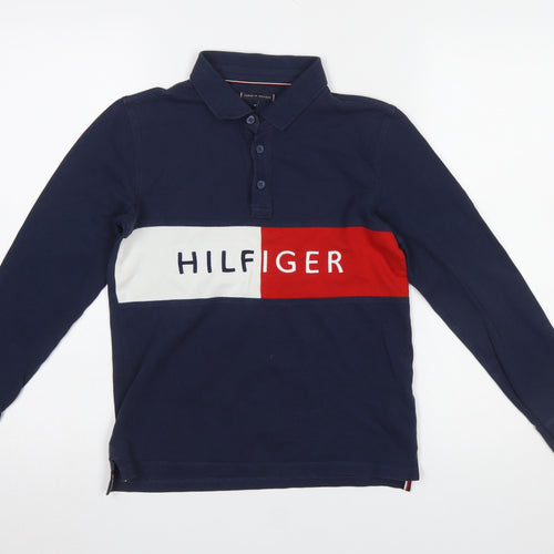 Tommy Hilfiger Boys Blue Long Sleeve Polo Shirt 13-14 Years Logo Cotton