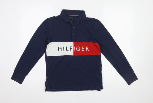 Tommy Hilfiger Boys Blue Long Sleeve Polo Shirt 13-14 Years Logo Cotton