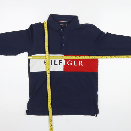 Tommy Hilfiger Boys Blue Long Sleeve Polo Shirt 13-14 Years Logo Cotton