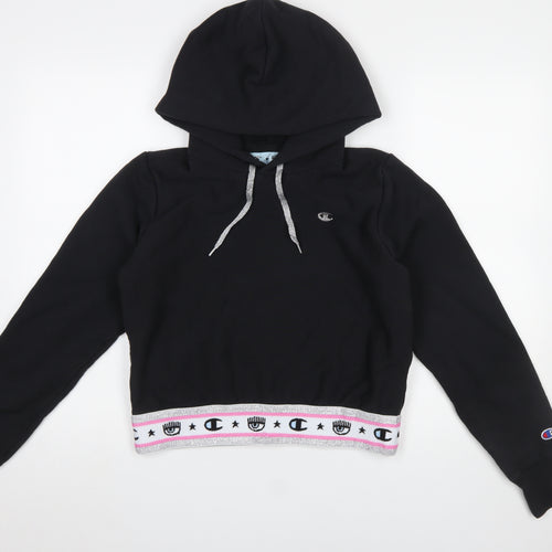 Champion x Chiara Ferragni Black Hoodie Womens Medium Cropped Glitter Trim