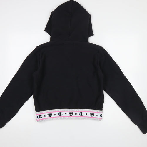 Champion x Chiara Ferragni Black Hoodie Womens Medium Cropped Glitter Trim
