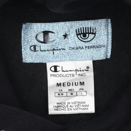Champion x Chiara Ferragni Black Hoodie Womens Medium Cropped Glitter Trim