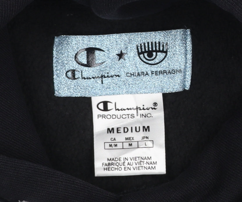 Champion x Chiara Ferragni Black Hoodie Womens Medium Cropped Glitter Trim