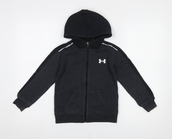 Under Armour Boys Black Full Zip Hoodie 5-6 Years Cotton Blend