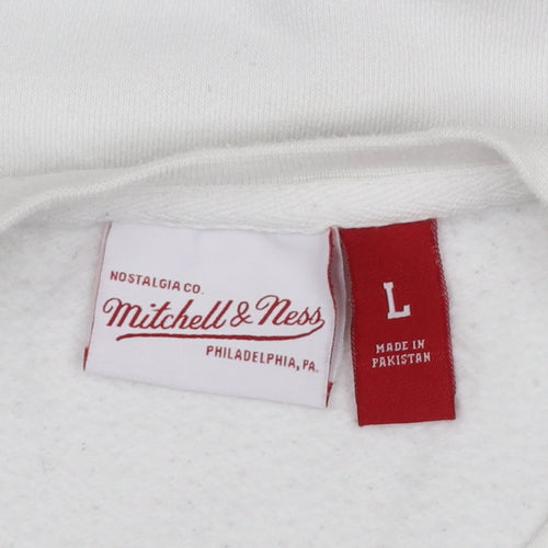 Mitchell & Ness Men's White L Pullover Sweatshirt Crew Neck Logo Sports Style