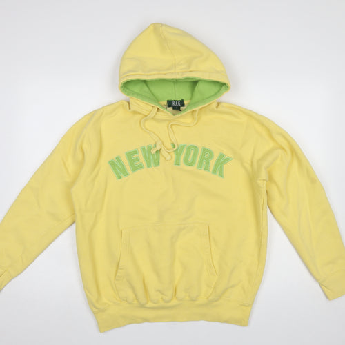 RAG Womens Yellow Hoodie Small Pullover New York Graphic Cotton Blend