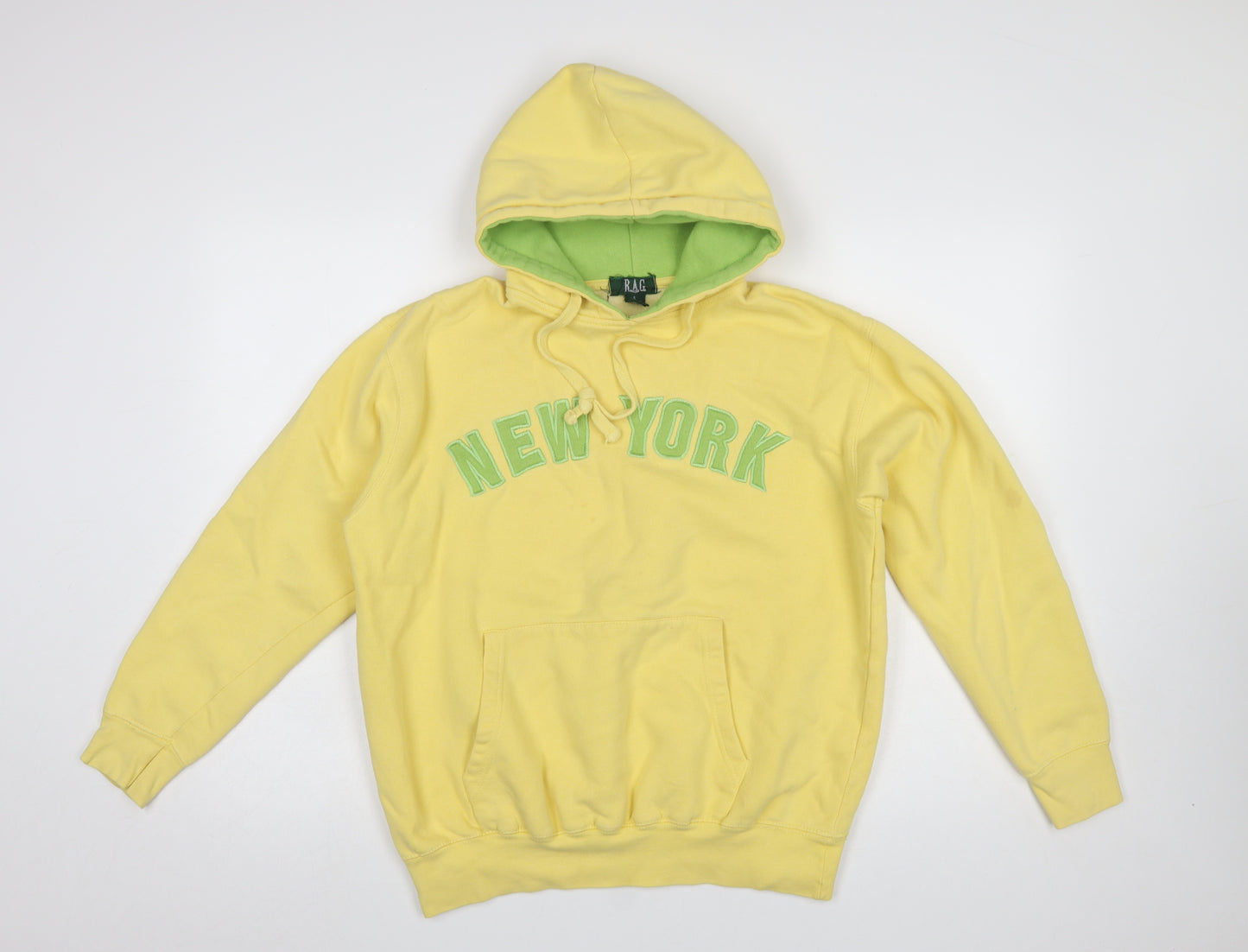 RAG Womens Yellow Hoodie Small Pullover New York Graphic Cotton Blend