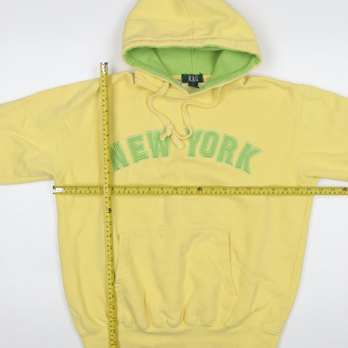 RAG Womens Yellow Hoodie Small Pullover New York Graphic Cotton Blend