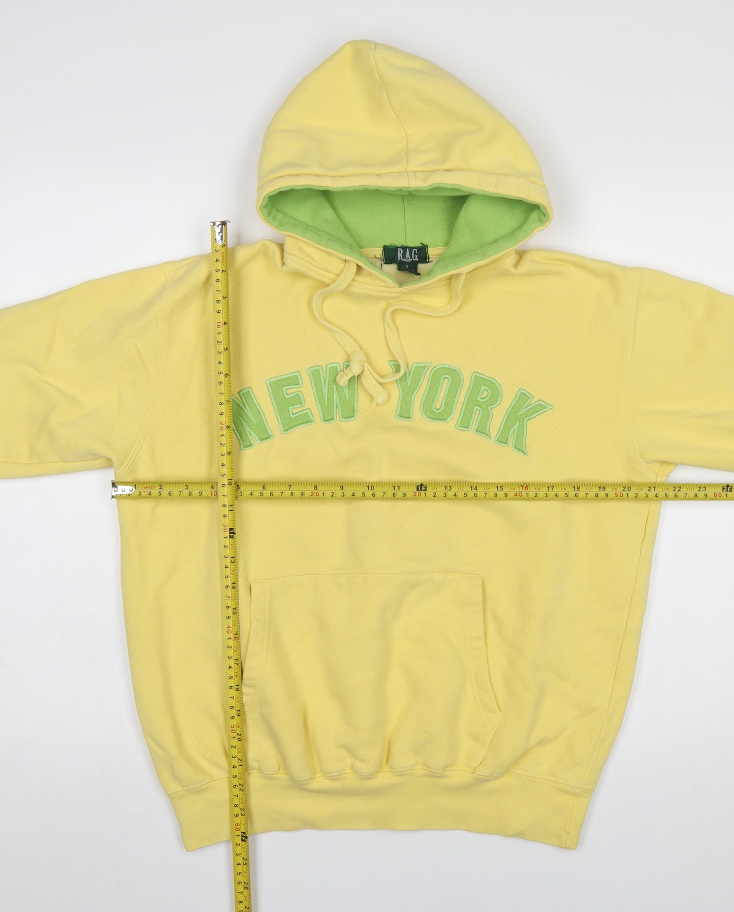 RAG Womens Yellow Hoodie Small Pullover New York Graphic Cotton Blend