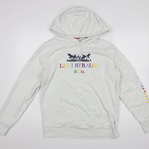 Levi's Women's White Hoodie Medium Cotton Rainbow Logo Pullover