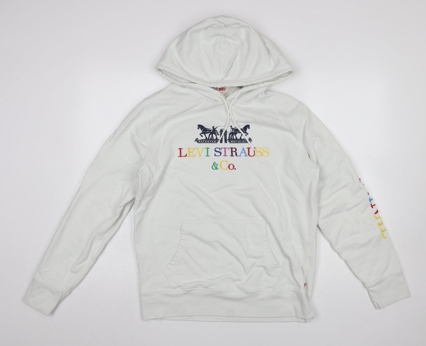 Levi's Women's White Hoodie Medium Cotton Rainbow Logo Pullover