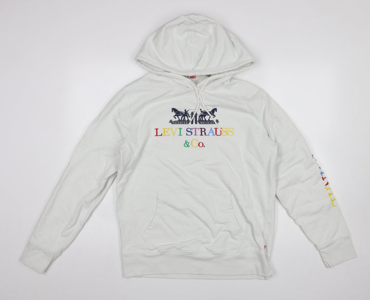 Levi's Women's White Hoodie Medium Cotton Rainbow Logo Pullover
