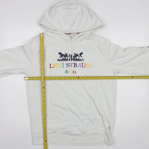 Levi's Women's White Hoodie Medium Cotton Rainbow Logo Pullover