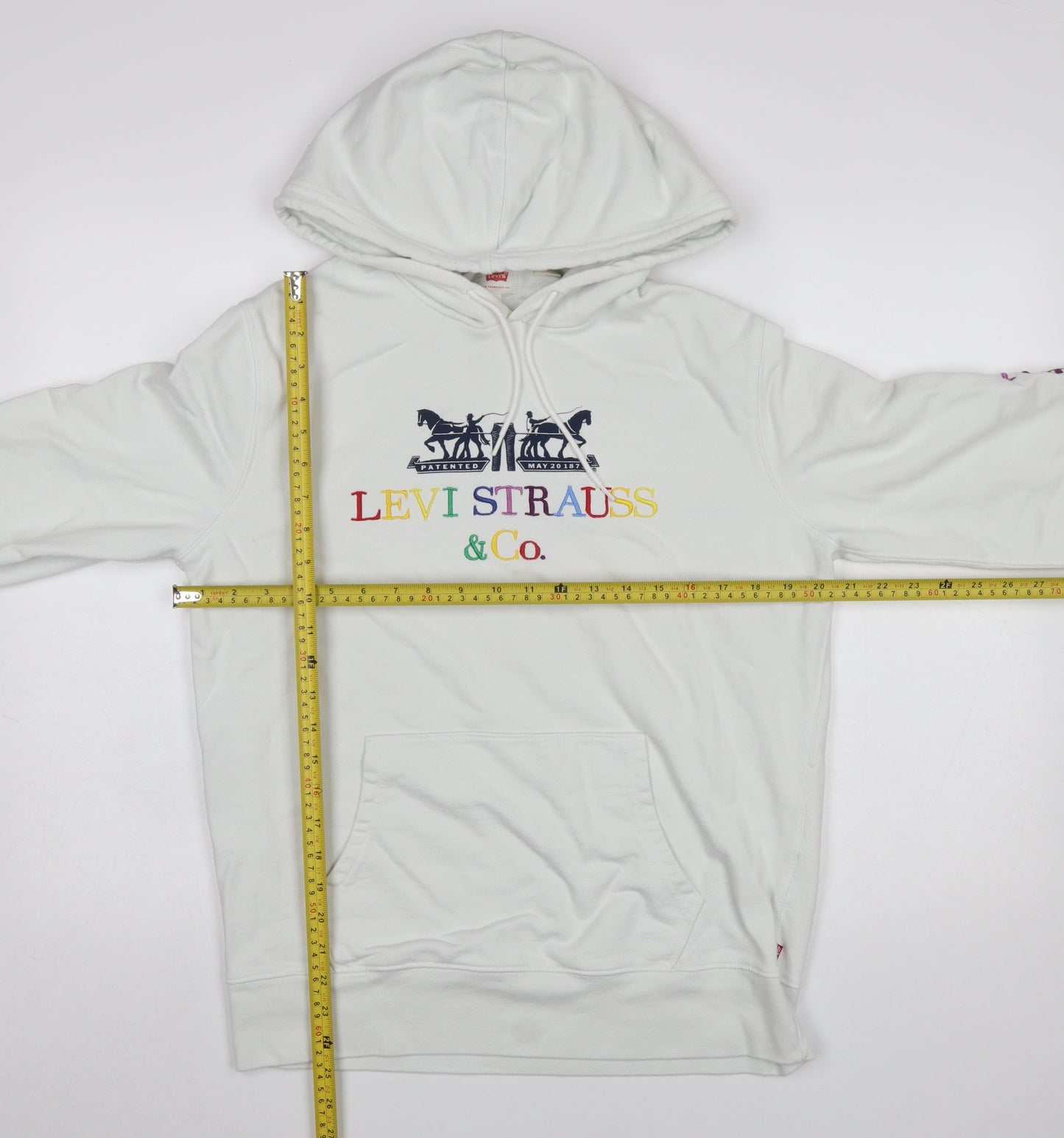 Levi's Women's White Hoodie Medium Cotton Rainbow Logo Pullover