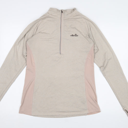 Ellesse Womens Beige Long Sleeve 1/4 Zip Activewear Top Size L