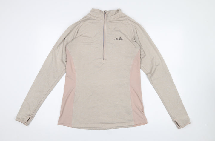 Ellesse Womens Beige Long Sleeve 1/4 Zip Activewear Top Size L