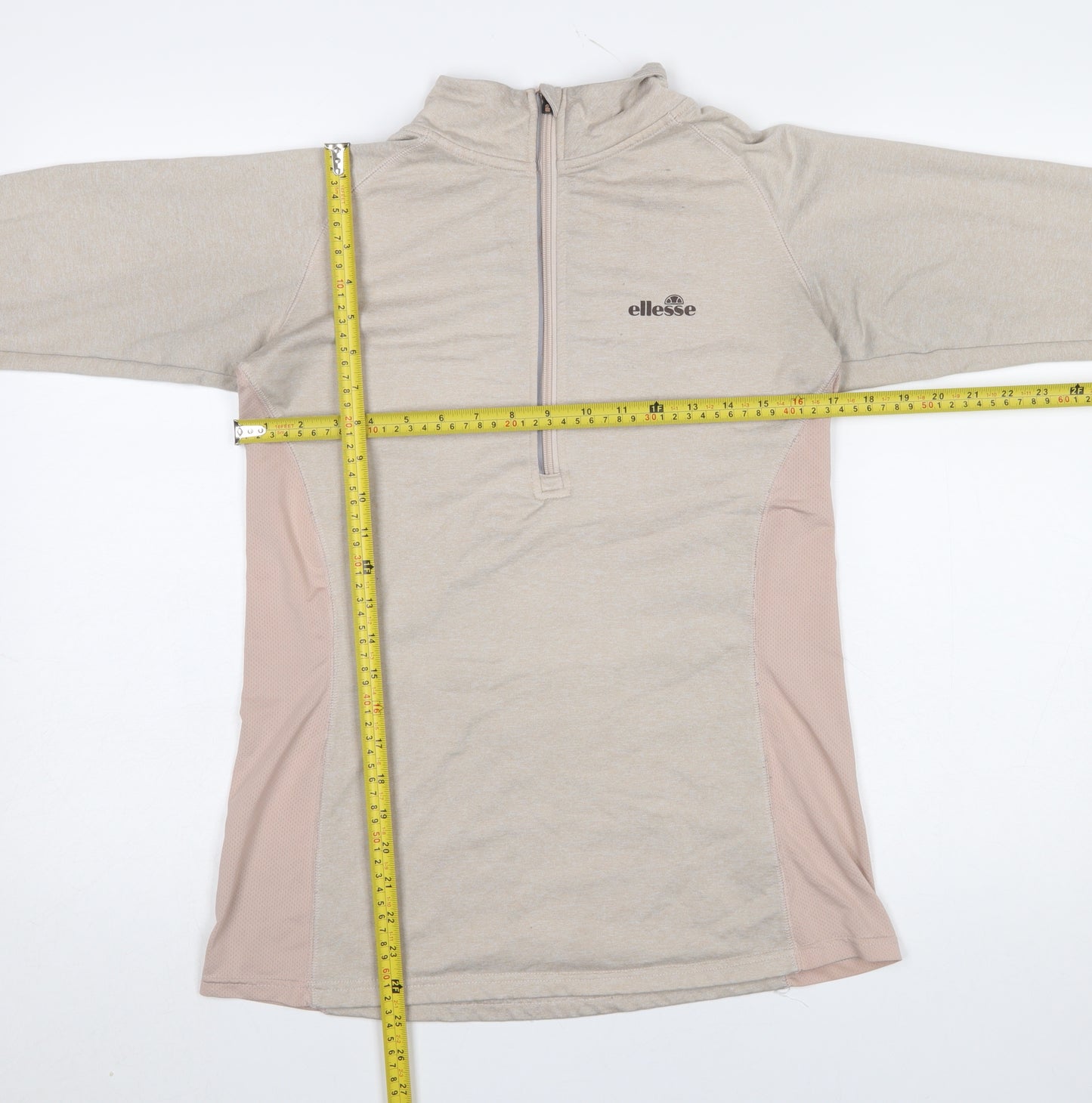 Ellesse Womens Beige Long Sleeve 1/4 Zip Activewear Top Size L