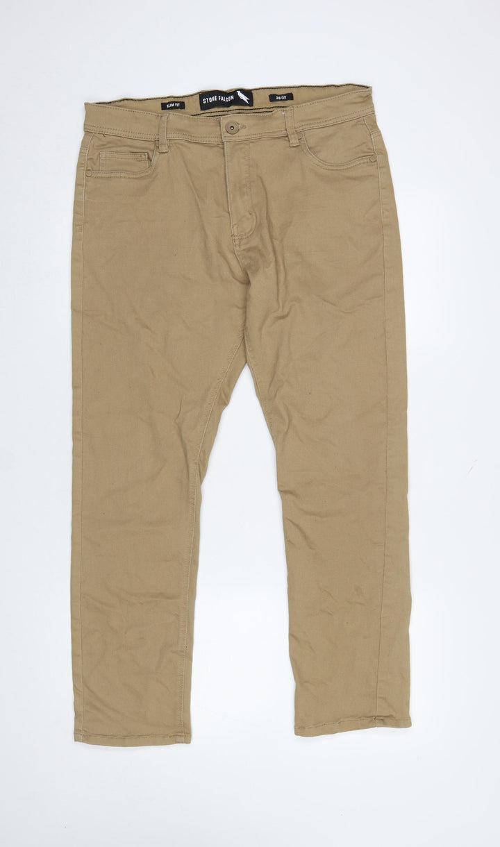 Stone Falcon Men's Beige Slim Fit 36/30 Straight Jeans
