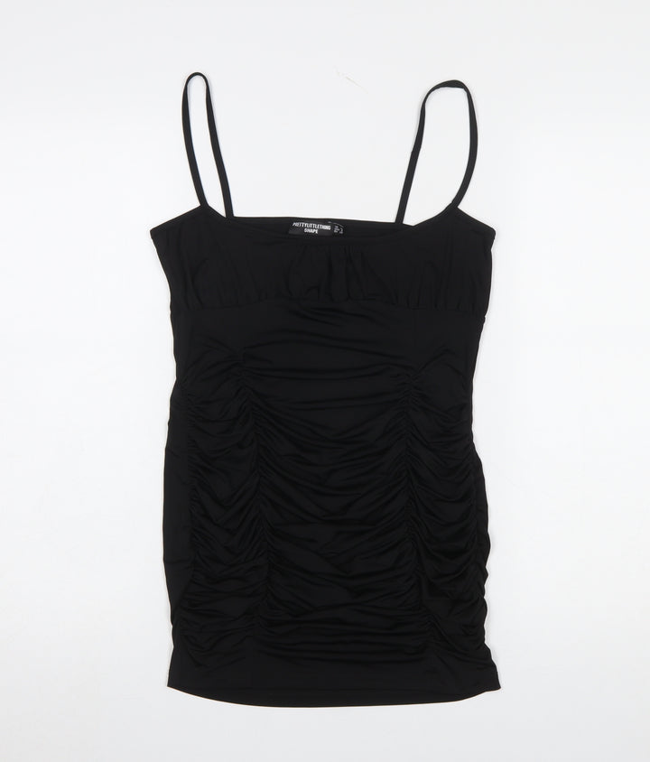 PrettyLittleThing Women Black Size 10 Bodycon Ruched Dress