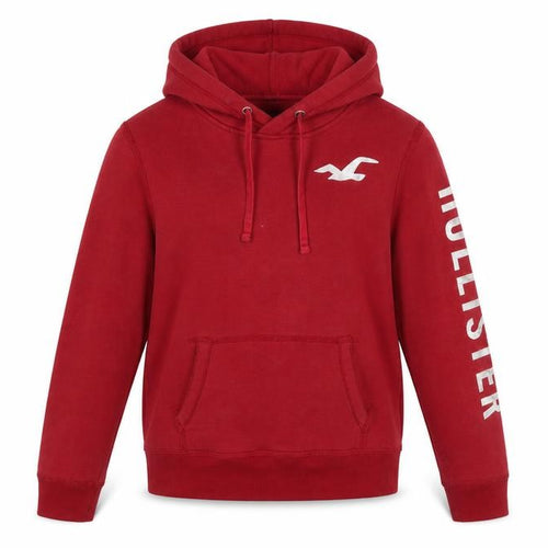 Hollister Women Red Pullover Hoodie Small Cotton Blend Logo Print