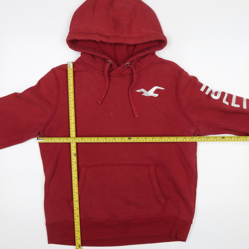 Hollister Women Red Pullover Hoodie Small Cotton Blend Logo Print