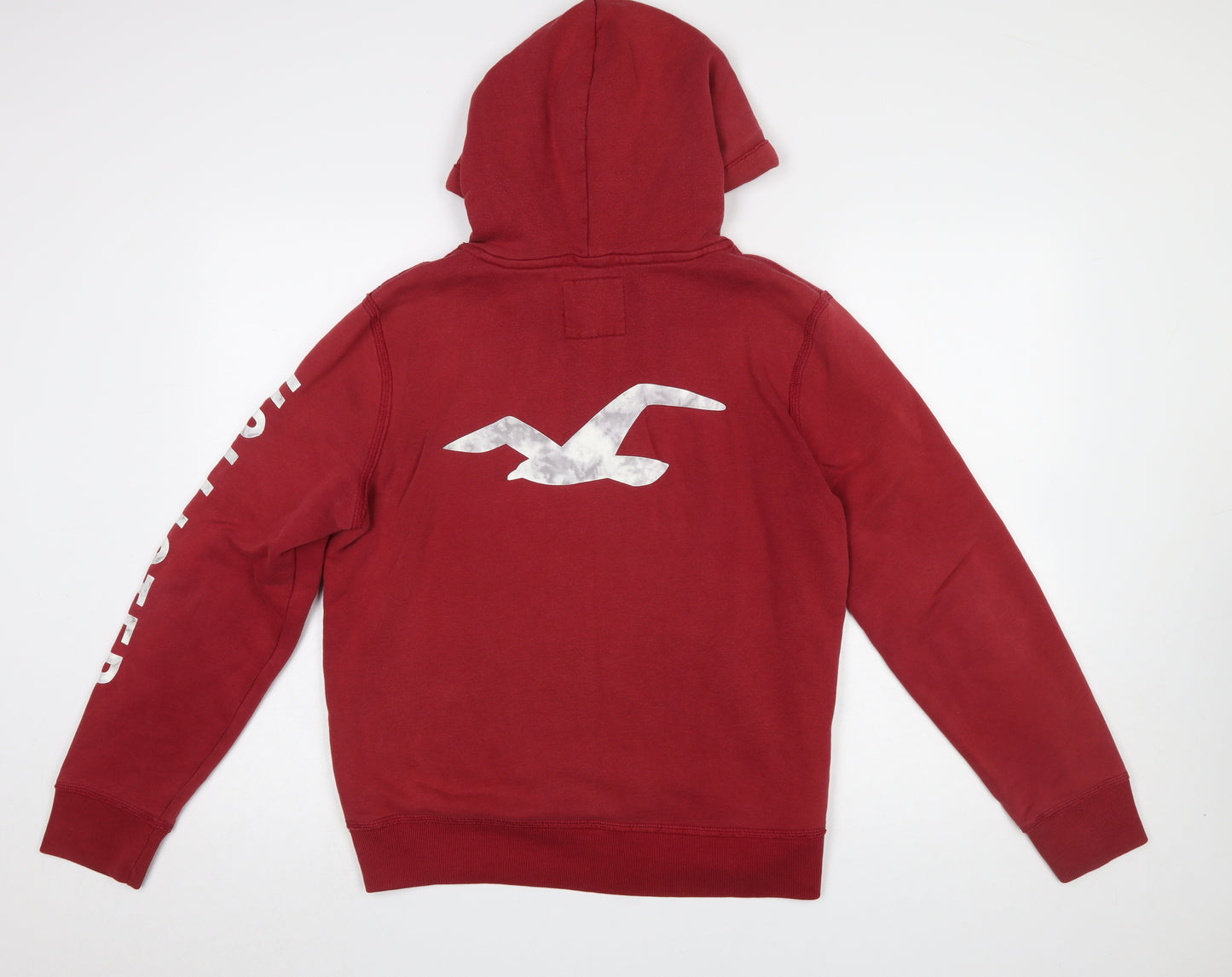 Hollister Women Red Pullover Hoodie Small Cotton Blend Logo Print