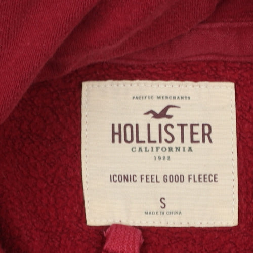 Hollister Women Red Pullover Hoodie Small Cotton Blend Logo Print