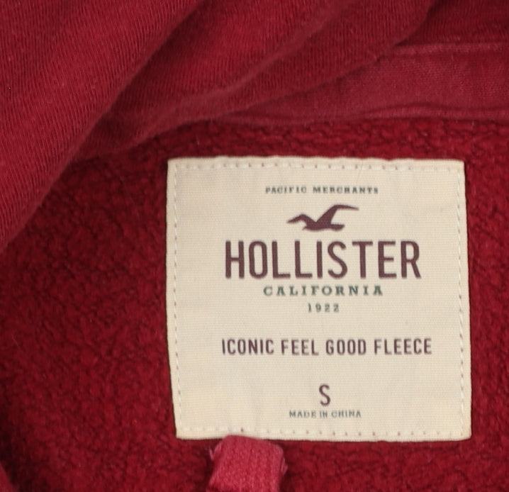 Hollister Women Red Pullover Hoodie Small Cotton Blend Logo Print