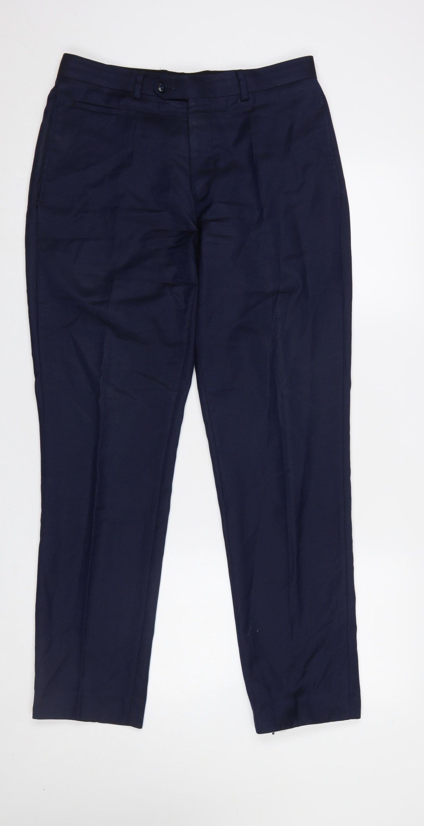 Remus Uomo Men's Blue 32R Slim Fit Wool Blend Dress Trousers