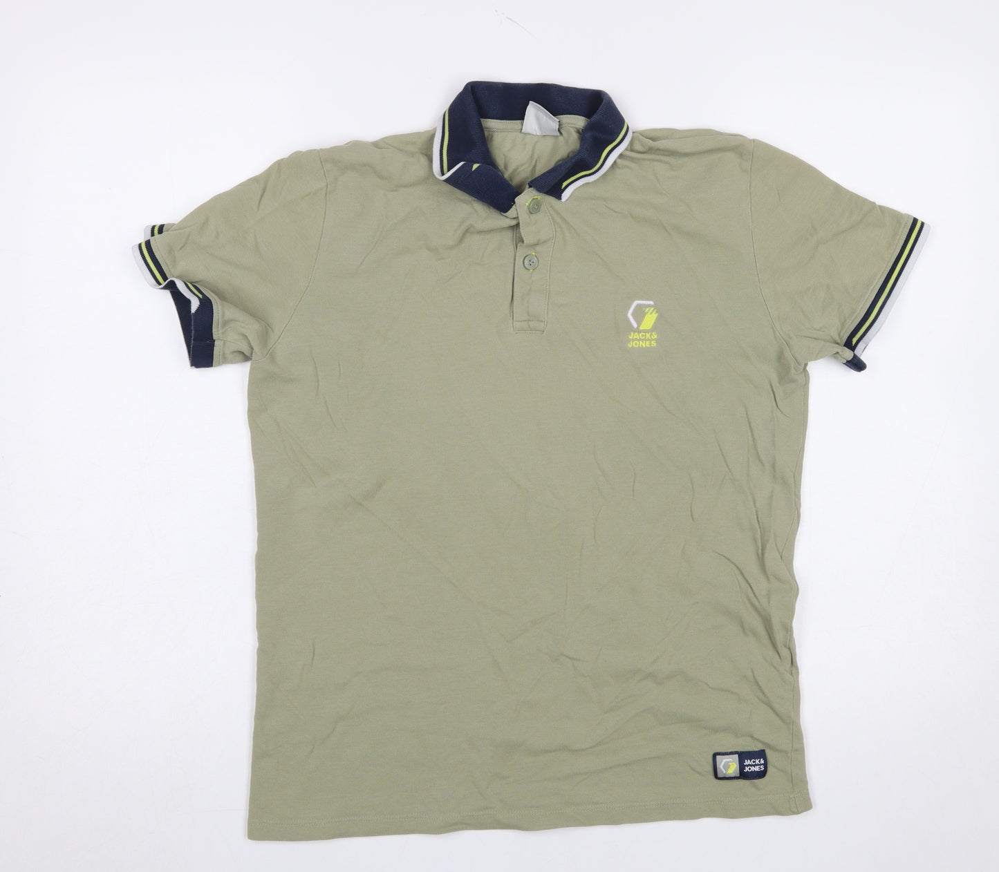 Jack & Jones Men's Green Cotton Polo Shirt Size L