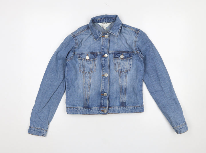 Miss Selfridge Women Blue Denim Basic Jacket UK 4 Long Sleeve Casual