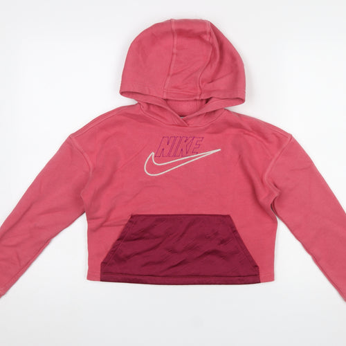 Nike Girls Pink Pullover Hoodie Size 146 Cotton Fleece Logo Graphic