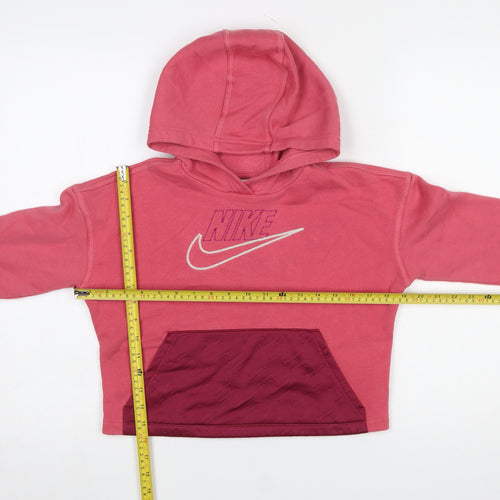 Nike Girls Pink Pullover Hoodie Size 146 Cotton Fleece Logo Graphic