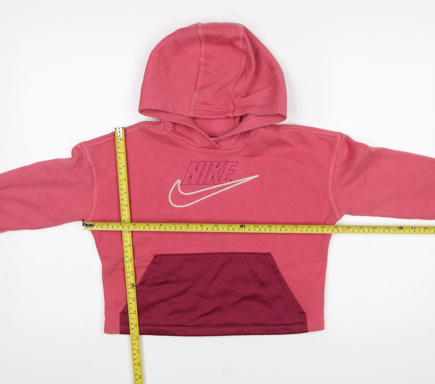 Nike Girls Pink Pullover Hoodie Size 146 Cotton Fleece Logo Graphic