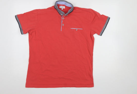 Ottomoda Men's Red Short Sleeve Cotton Polo Shirt Size L