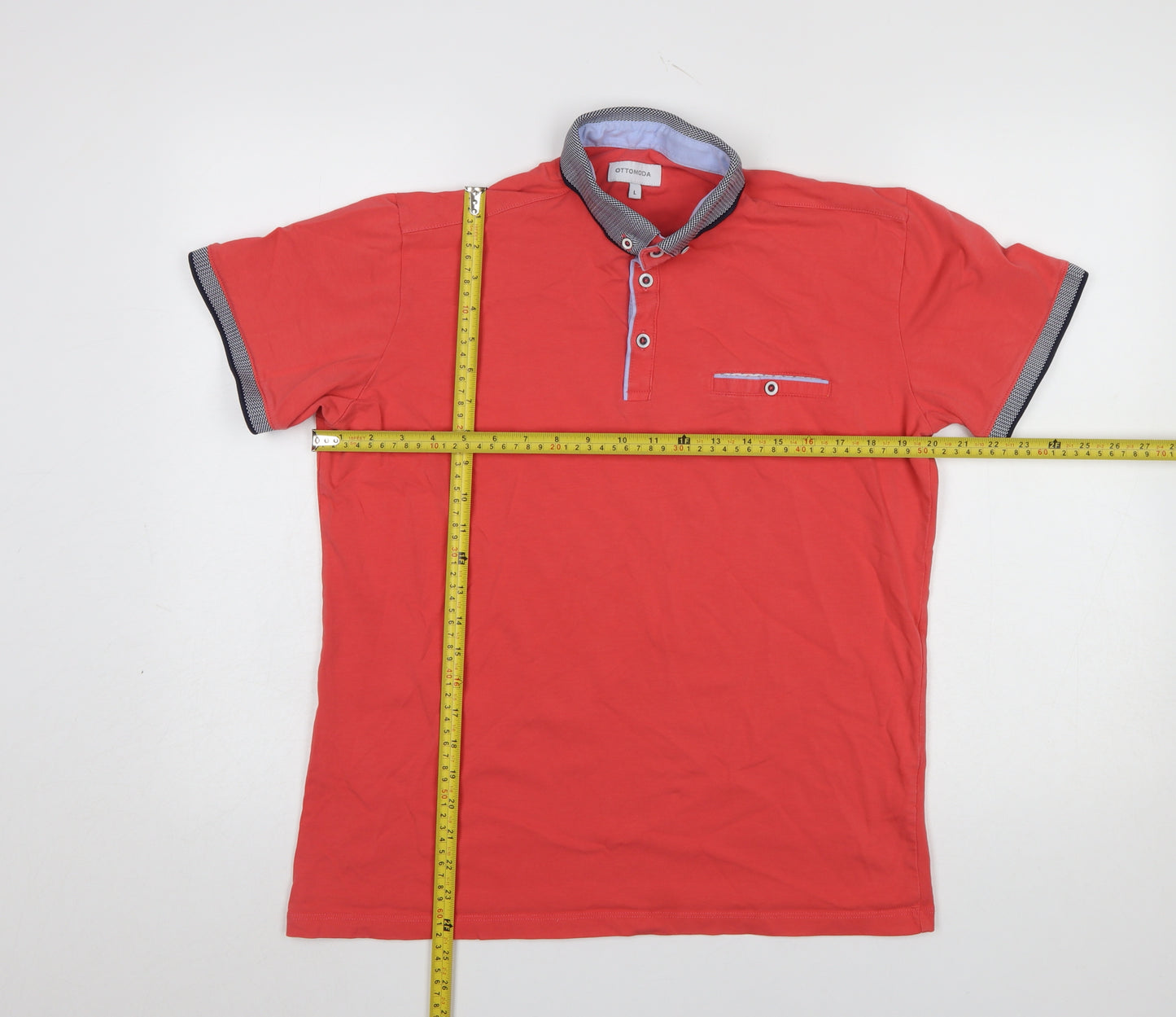 Ottomoda Men's Red Short Sleeve Cotton Polo Shirt Size L