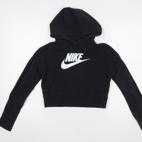 Nike Girls Black Pullover Hoodie Size 146cm Logo Fleece Sweatshirt
