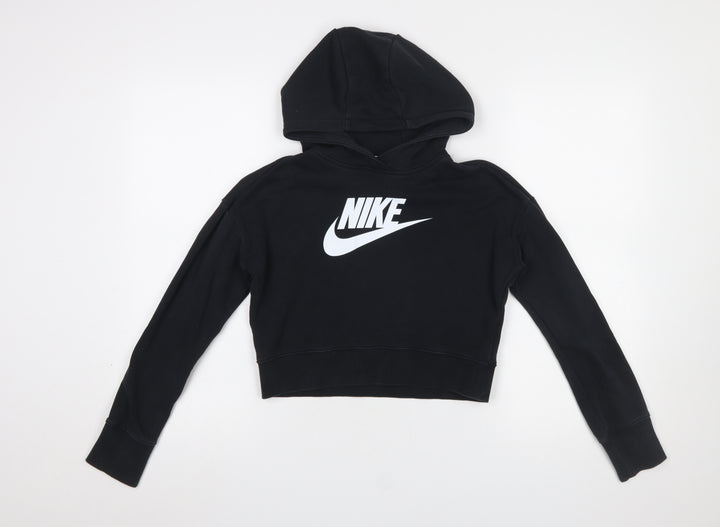 Nike Girls Black Pullover Hoodie Size 146cm Logo Fleece Sweatshirt