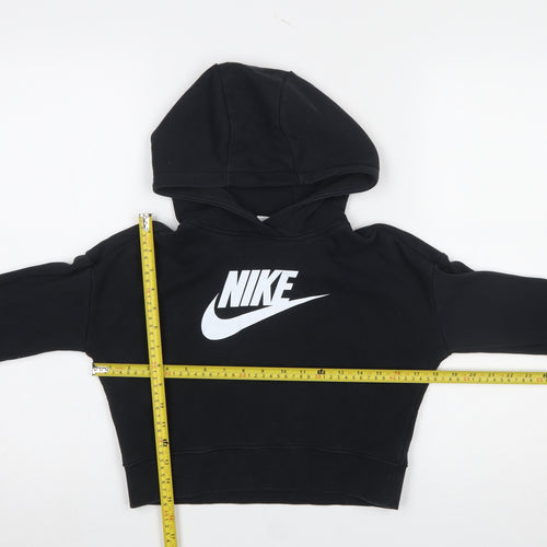 Nike Girls Black Pullover Hoodie Size 146cm Logo Fleece Sweatshirt