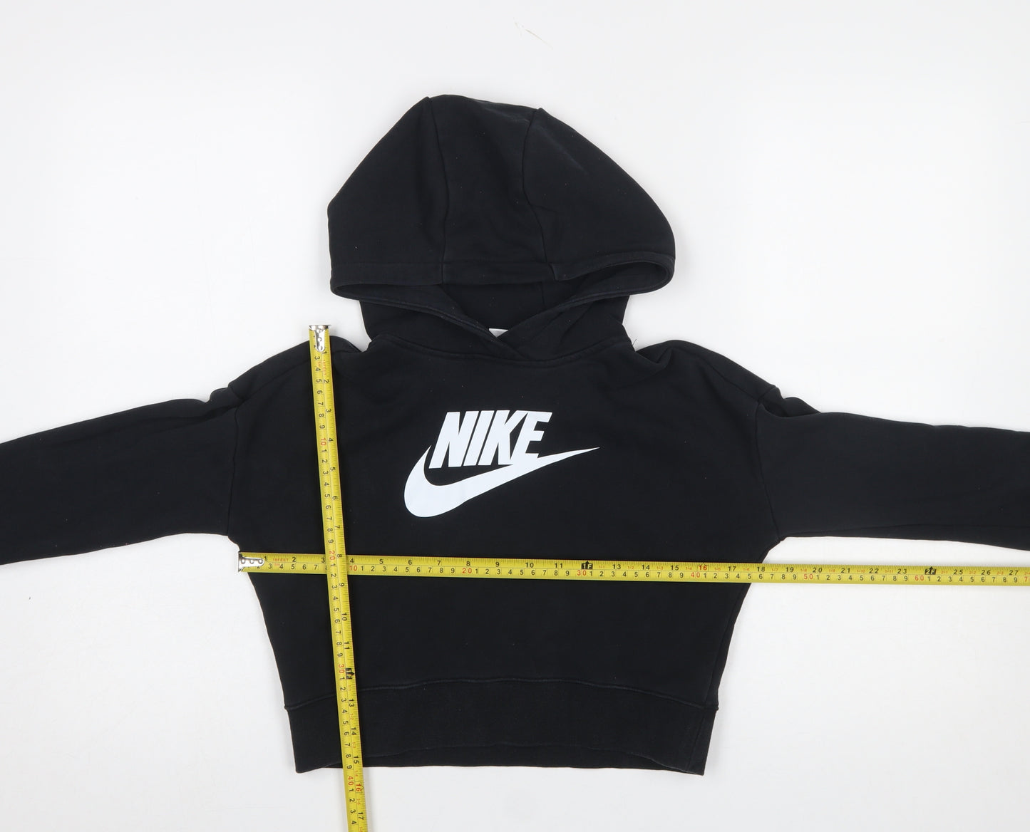 Nike Girls Black Pullover Hoodie Size 146cm Logo Fleece Sweatshirt