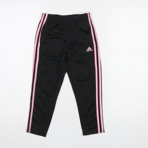 Adidas Girls Black Pink Stripe Jogger Trousers Size 10 Years