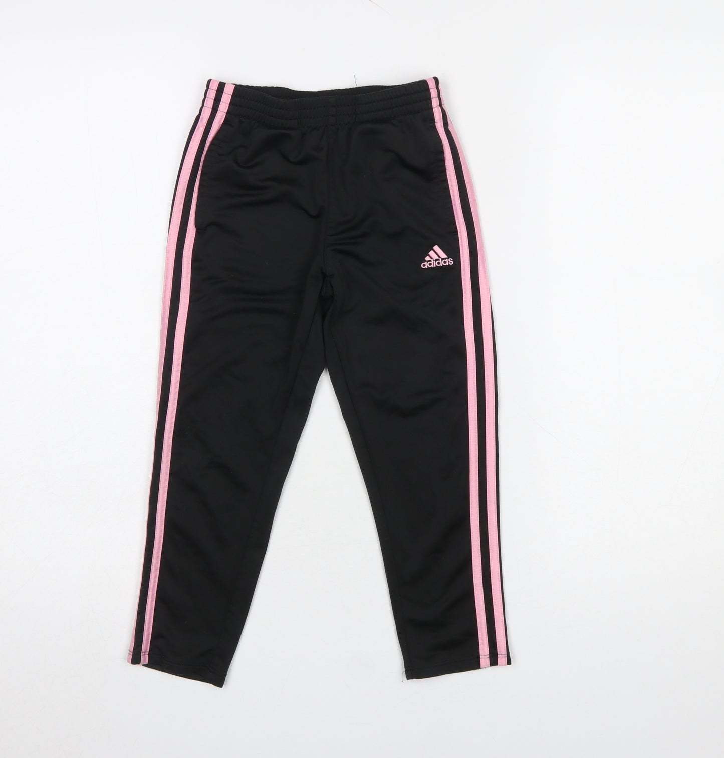 Adidas Girls Black Pink Stripe Jogger Trousers Size 10 Years
