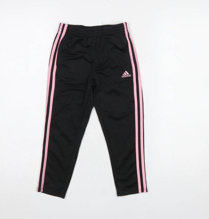 Adidas Girls Black Pink Stripe Jogger Trousers Size 10 Years