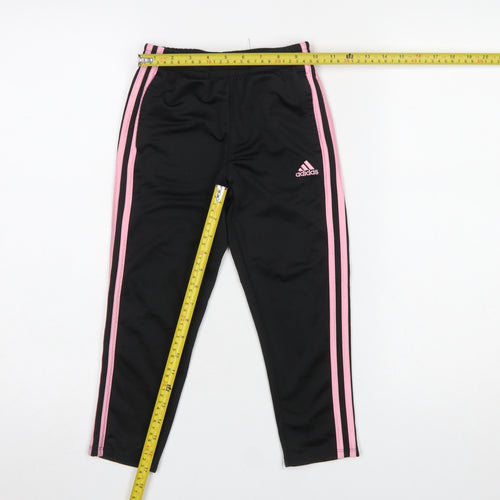 Adidas Girls Black Pink Stripe Jogger Trousers Size 10 Years