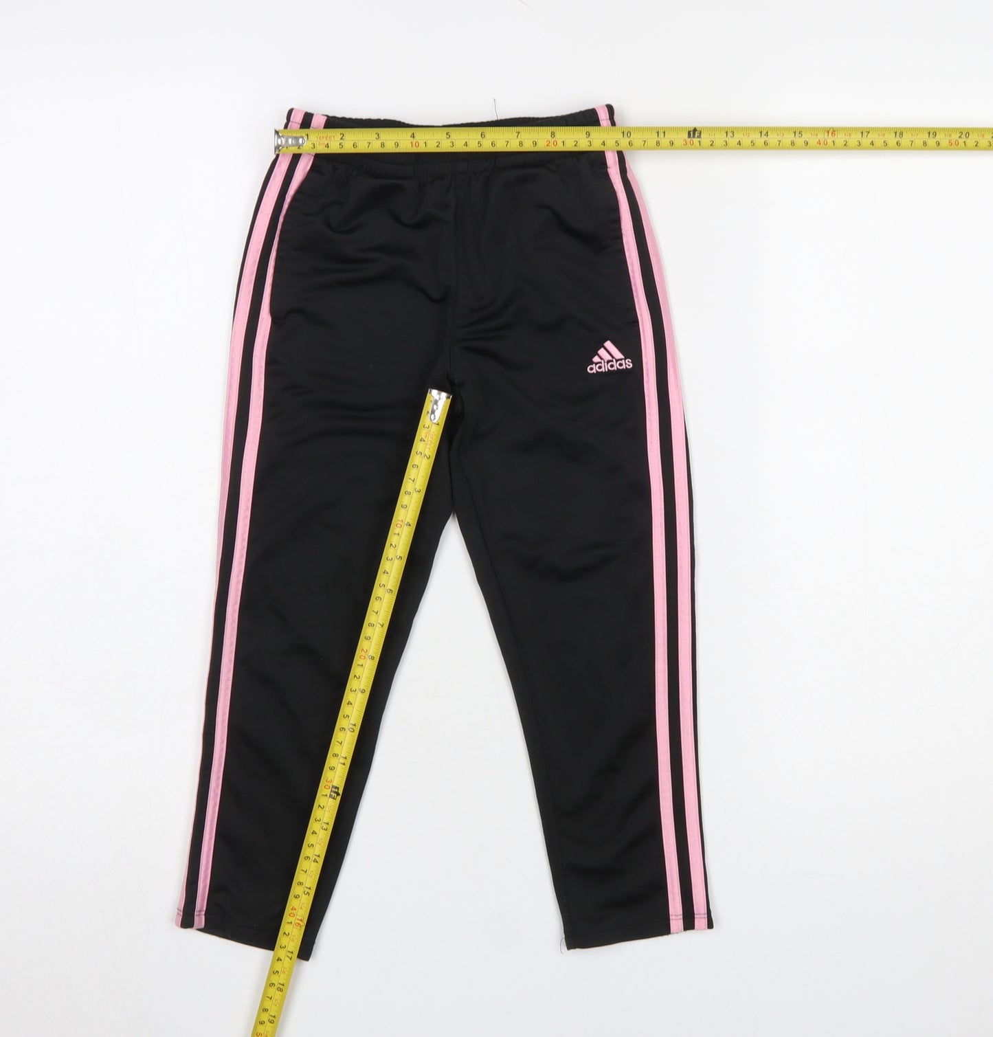 Adidas Girls Black Pink Stripe Jogger Trousers Size 10 Years