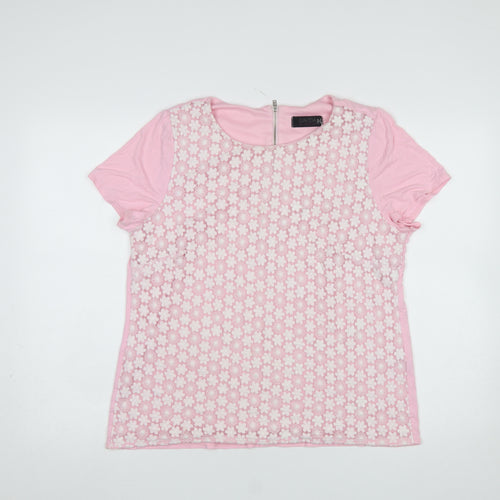 Savida Women Pink Floral Lace Short Sleeve T-Shirt Size 18