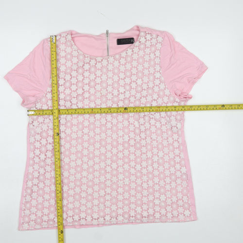 Savida Women Pink Floral Lace Short Sleeve T-Shirt Size 18