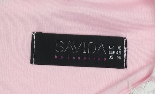 Savida Women Pink Floral Lace Short Sleeve T-Shirt Size 18
