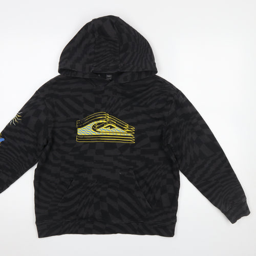 Quiksilver Boys Black Graphic Pullover Hoodie Size 10 Cotton Blend