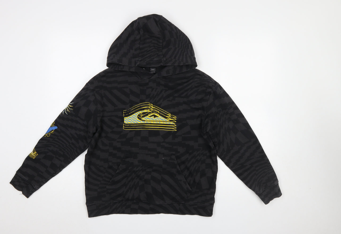 Quiksilver Boys Black Graphic Pullover Hoodie Size 10 Cotton Blend